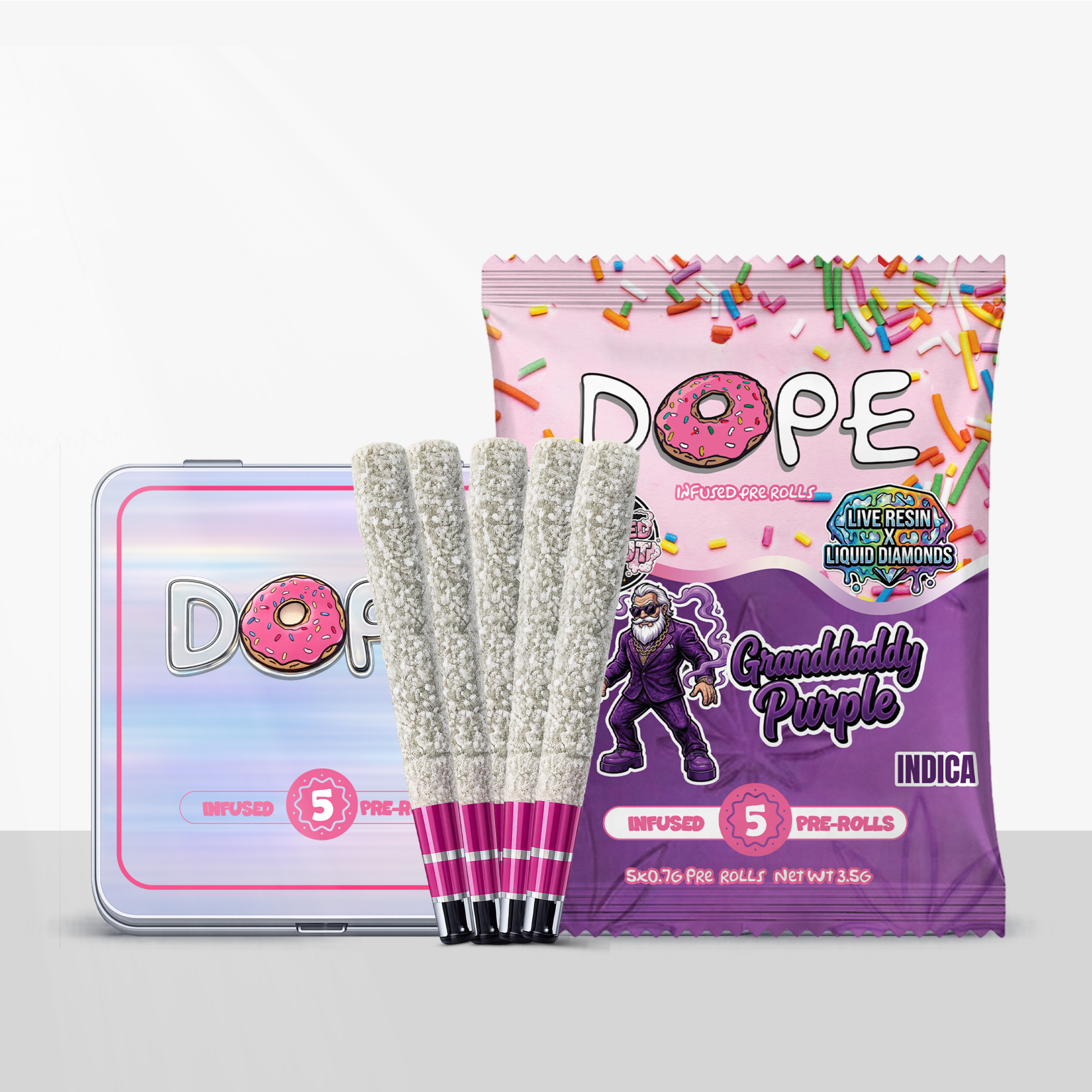 DOPE Infused Tin Frosted Donut Pre Roll Pack 5 x 0.7g - Image 8