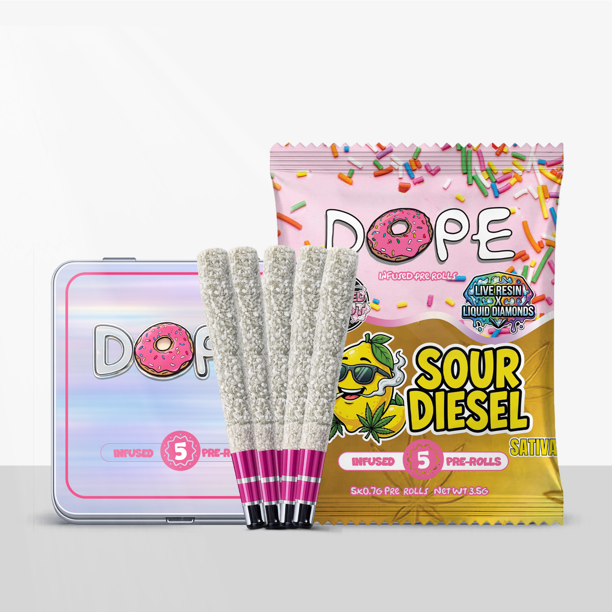 DOPE Infused Tin Frosted Donut Pre Roll Pack 5 x 0.7g - Image 3